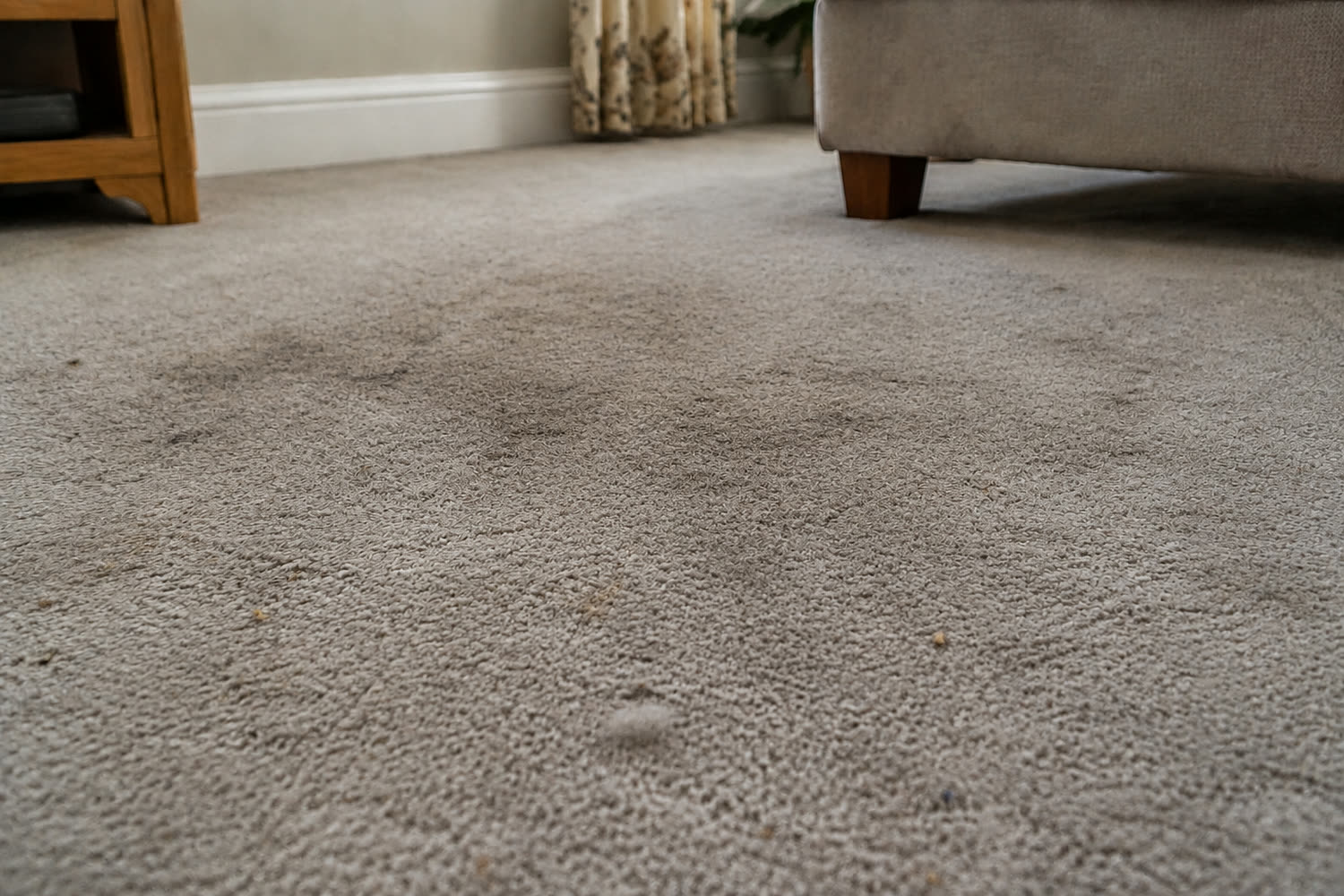 Carpet before cleaning, marked and soiled