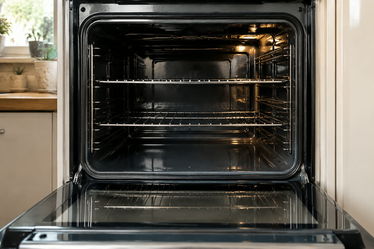 The same oven interior after cleaning, clean and bright