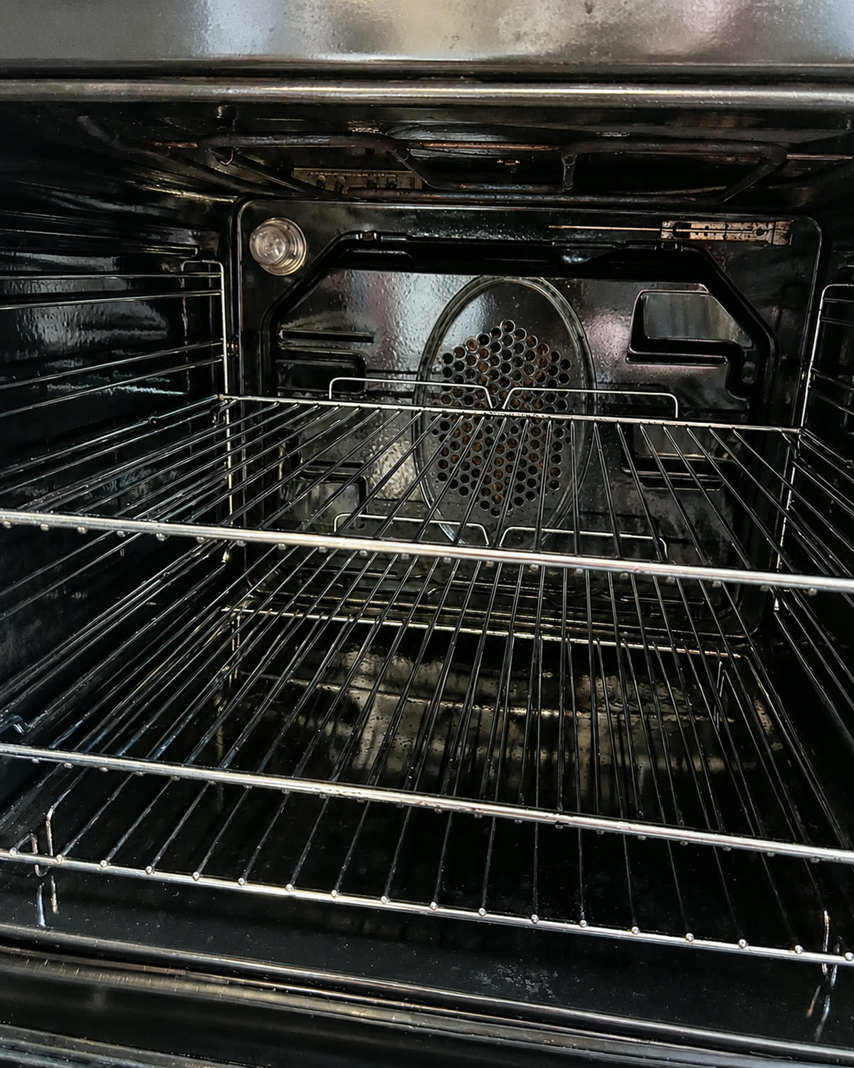 Spotless oven interior photographed after a full oven clean
