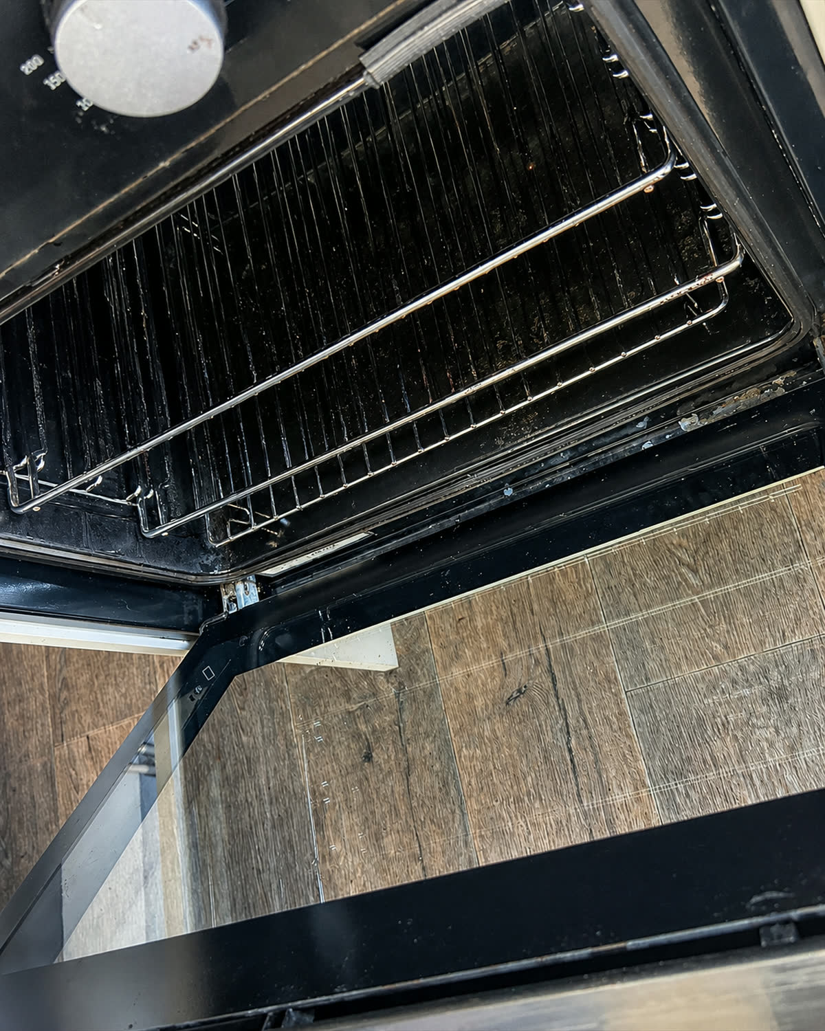 Cleaned oven with the door open