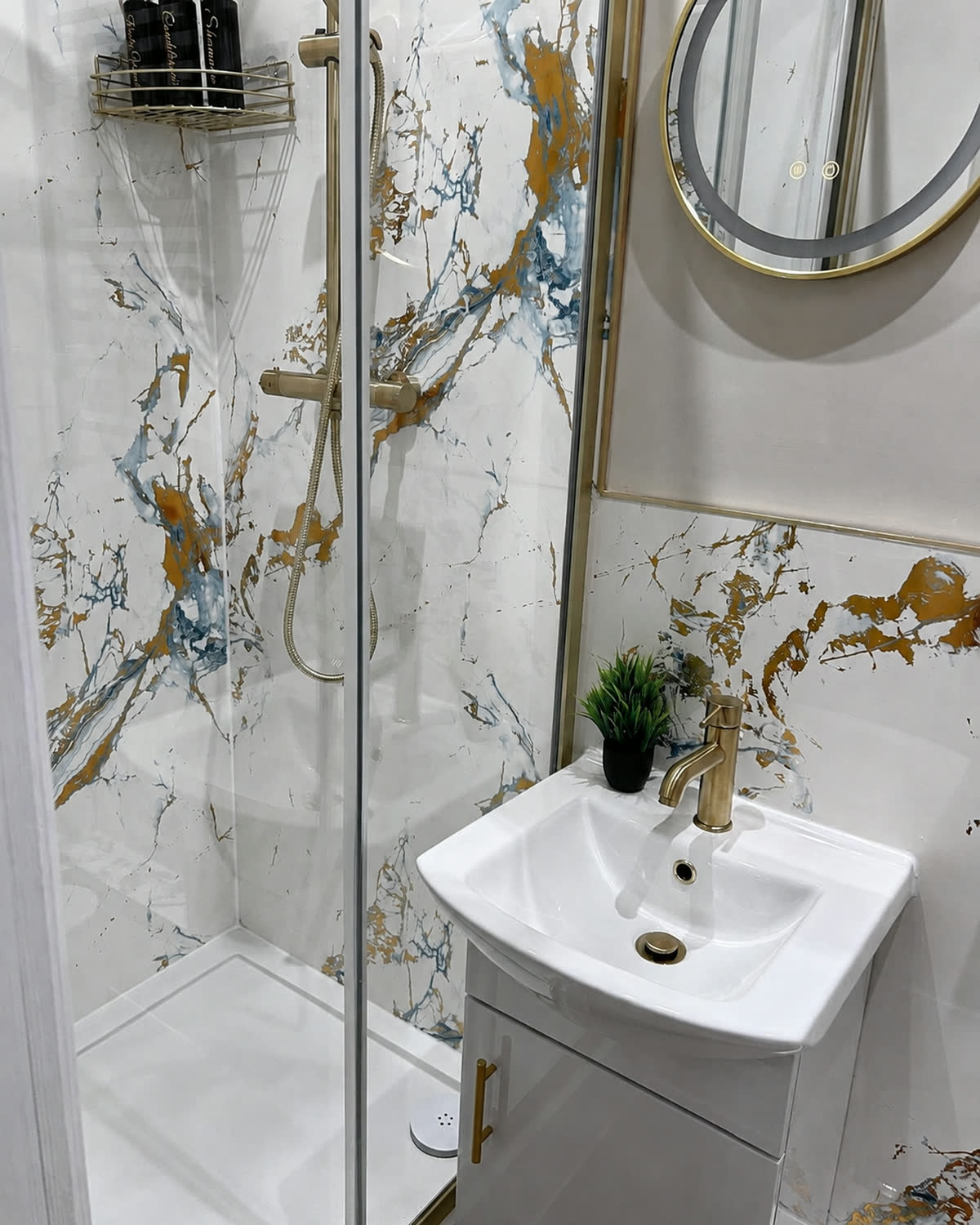 Clean bathroom basin and shower